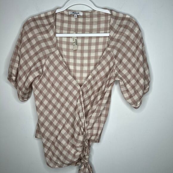 Madewell Tan Gingham Check Sweetheart Wrap Top Size Small - Picture 4 of 9